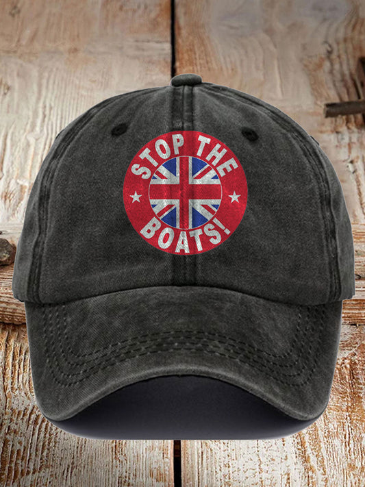 Unisex UK Flag Immigration Stop The Boats Printed Hat