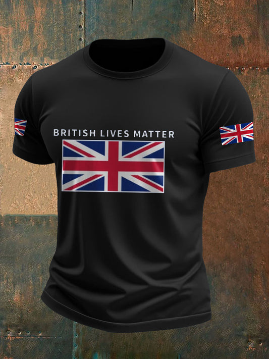 Men's UK Flag Immigration British Lives Matter Printed T-shirt