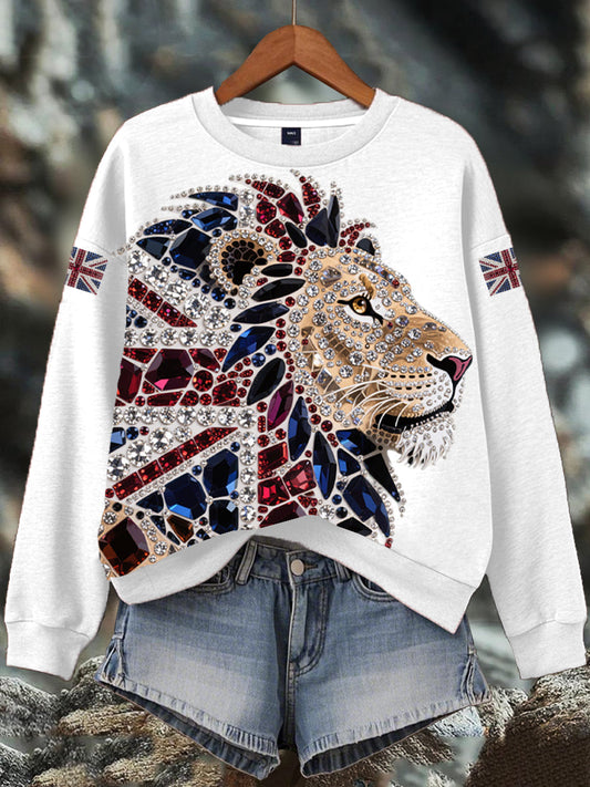 Women's British imitation diamond hot-drilling Print Sweatshirt