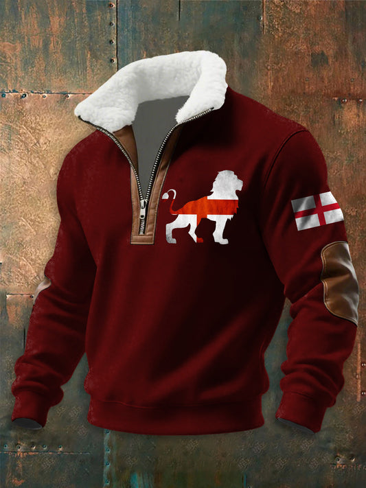 Men's English Flag Lion Print zip-up hoodie