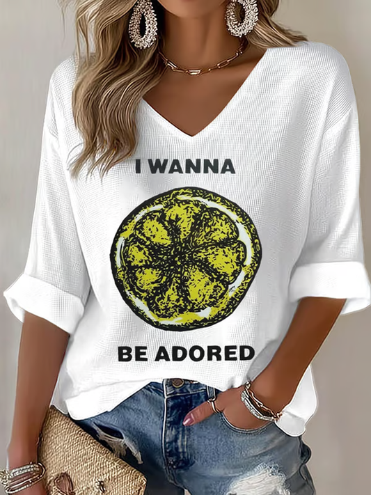 Women's Lemon Roses Music Lover Waffle T-shirt