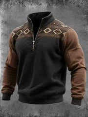 Men's Vintage Western Aztec Zip-Up Hoodie