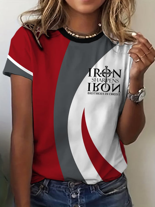Women's Vintage Faith “Iron Sharpens Iron Brothers In Christ” Print Crew Neck T-Shirt
