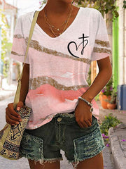 Women's Jesus has my back printed casual V-neck T-shirt
