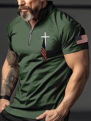 🔥Buy 3 Get 10% Off🔥Men's Flag Cross Print Polo Shirt