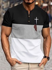 Men's Flag Cross Print Henley Top