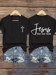 Women's Jesus Has My Back Printed Casual V-Neck T-Shirt