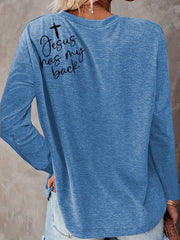 Women's Love Like Jesus Jesus Has My Back Printed Long-Sleeve T-Shirt