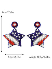 Independence Day Creative Five-Pointed Star Diamond And Rice Bead Earrings