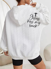 Women's Love Like Jesus Jesus Has My Back Printed Casual Cable Hoodie