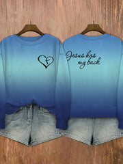 Women's Jesus Has My Back Printed Round Neck Sweatshirt