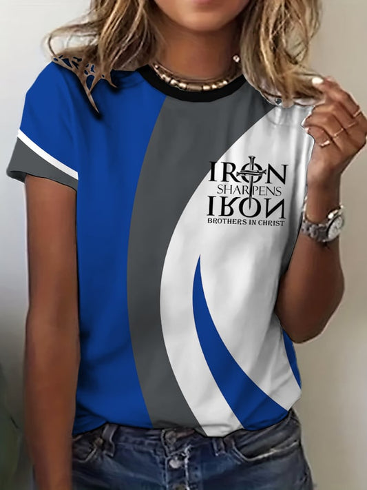 Women's Vintage Faith “Iron Sharpens Iron Brothers In Christ” Print Crew Neck T-Shirt