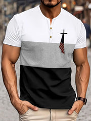 Men's Flag Cross Print Henley Top