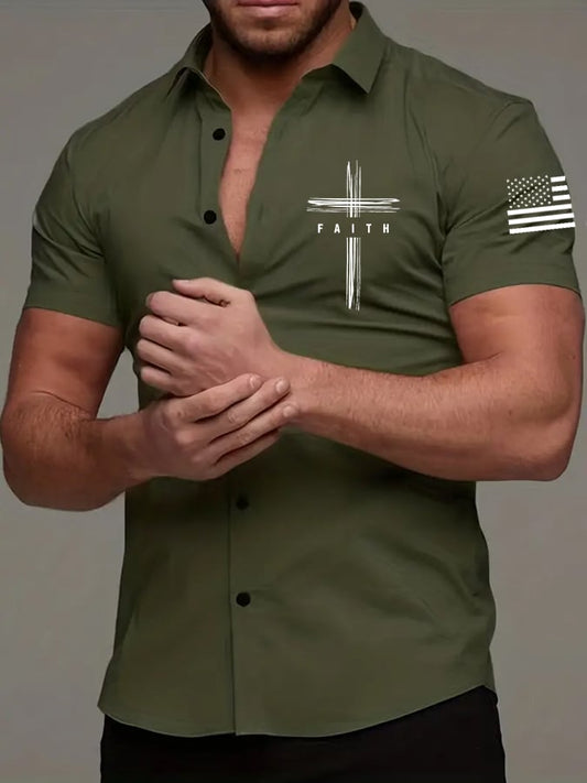 Men'S Faith Flag Print Shirt