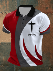 Men's Bible Verse Yeshua Faith Cross Printed Short Sleeve POLO T-Shirt