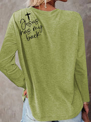 Women's Love Like Jesus Jesus Has My Back Printed Long-Sleeve T-Shirt