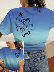 Women's Jesus Has My Back Print Round Neck T-Shirt