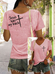 Womens Jesus has my back V-neck T-shirt
