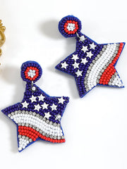 Independence Day Creative Five-Pointed Star Diamond And Rice Bead Earrings