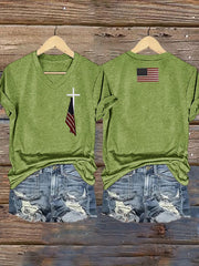 Women's Flag Cross Print T-Shirt