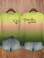 Women's Jesus Has My Back Printed Round Neck Sweatshirt