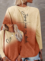 Women's Love Cross ''Jesus has my back'' Print Long Sleeve T-shirt