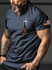 🔥Buy 3 Get 10% Off🔥Men's Flag Cross Print Polo Shirt