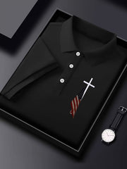 Men'S Flag Cross Print Polo Shirt