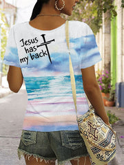 Womens Jesus has my back V-neck T-shirt