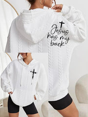 Women's Love Like Jesus Jesus Has My Back Printed Casual Cable Hoodie