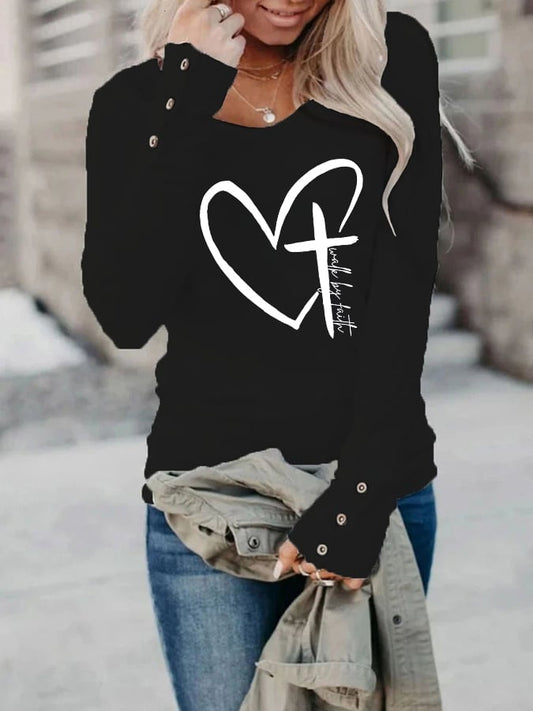 Women's Love Cross Walk By Faith Jesus Has My Back Print Button Top