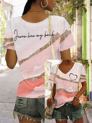Women's Jesus has my back printed casual V-neck T-shirt