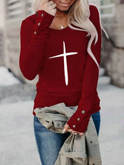 Women's Faith Love Like Jesus Jesus Has My Back Print Button Top