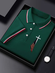 Men's  Flag Cross Print Polo Shirt