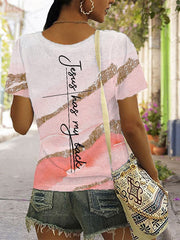 Women's Jesus has my back printed casual V-neck T-shirt