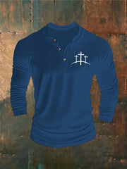 Men's Faith Cross Print Henley Neck Top
