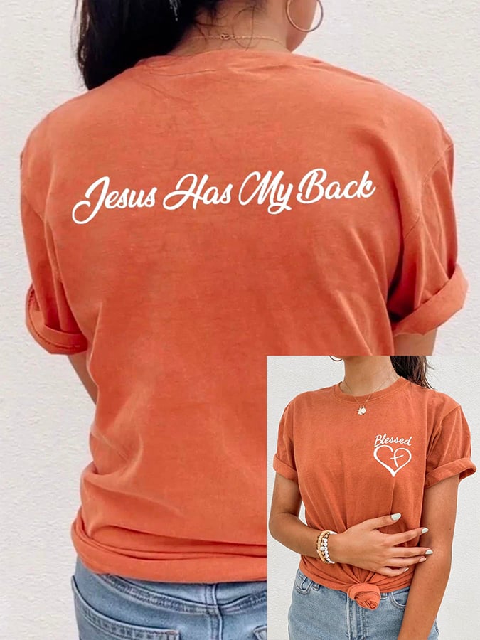 Women's Jesus Has My Back, Blessed Heart Cross T-shirt