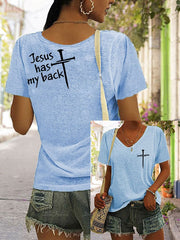 Womens Jesus has my back V-neck T-shirt