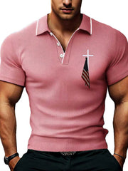 Men's Cross Flag Waffle Polo Shirt