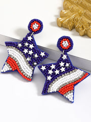 Independence Day Creative Five-Pointed Star Diamond And Rice Bead Earrings