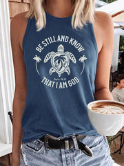 Women's Be Still And Know That I am God Print Crew Neck Tank Top