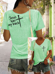 Womens Jesus has my back V-neck T-shirt