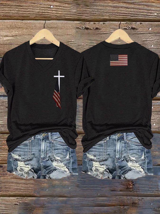 Women's Flag Cross Print T-Shirt