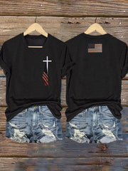 Women's Flag Cross Print T-Shirt