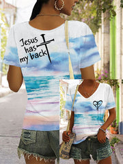 Womens Jesus has my back V-neck T-shirt