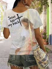 Womens Jesus has my back V-neck T-shirt