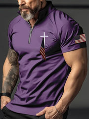 🔥Buy 3 Get 10% Off🔥Men's Flag Cross Print Polo Shirt