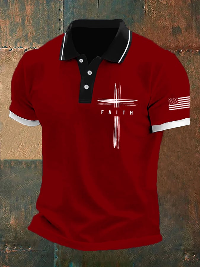 Men's Retro Faith Casual Printed Polo Shirt