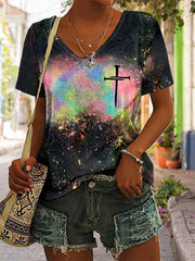 Women's Jesus Has My Back Tie-dye V-Neck T-Shirt