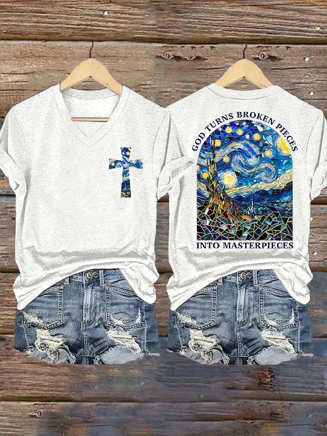 God Turns Broken Pieces Into Masterpieces  Print T-shirt